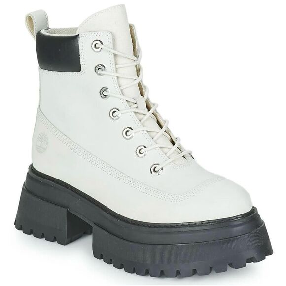 Timberland Boots Sky 6 Inch White Nubuck Leather Size 7 Womens Block‎ Heel NEW - Picture 1 of 9